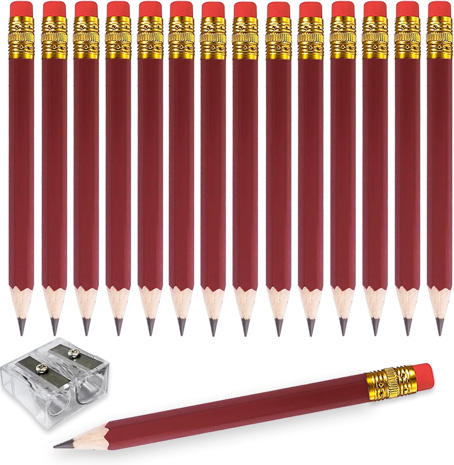 Adhere 25pcs Golf Pencils with eraser Hexagon Wooden Pencils Graphite 2B for Golf Event Scoring,Classroom,Wedding,Company Meetings,Pew, Pocket(Brown)