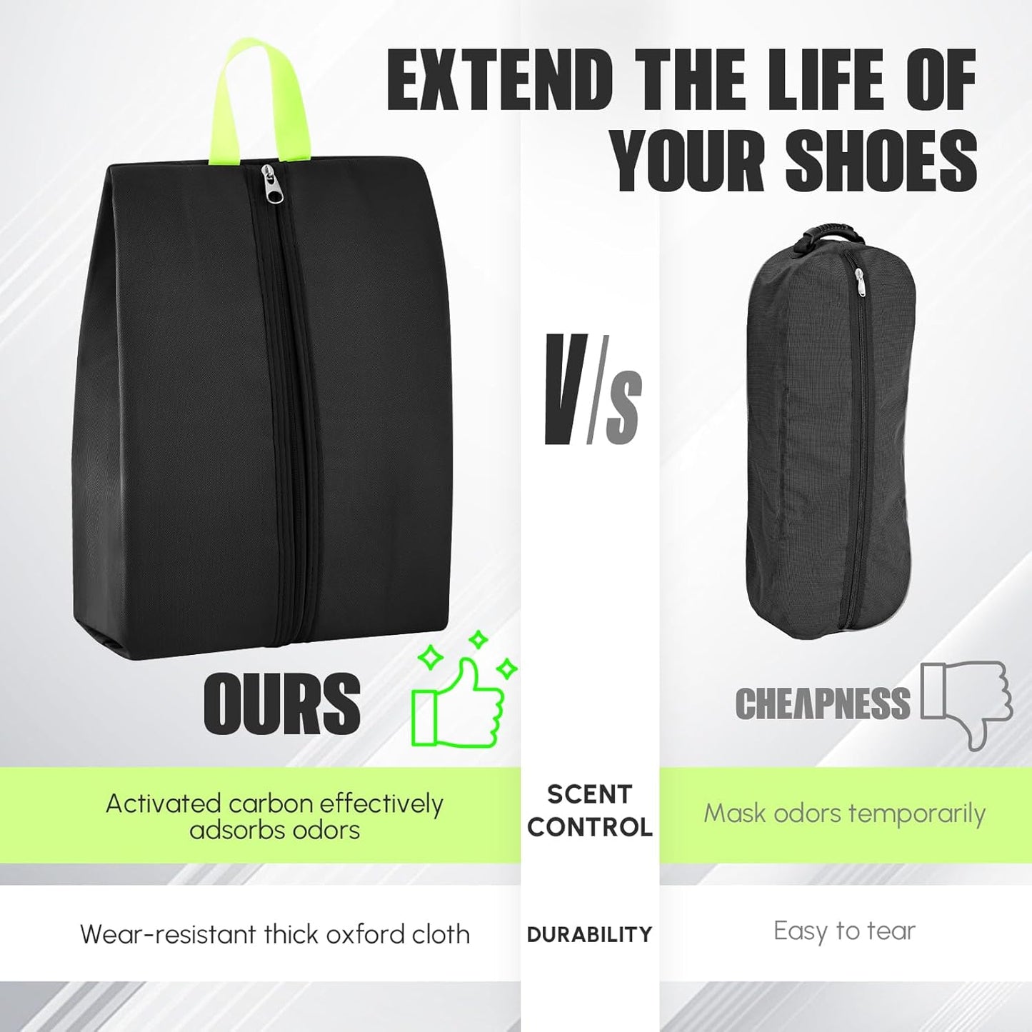 Smell Proof Shoe Bag for Travel Water-resistant Odor Cleat Bag Absorbing Lightweight Golf Soccer Shoe Storage Organizer Pouch with Zipper for Gym Sports Travel Work(Black)