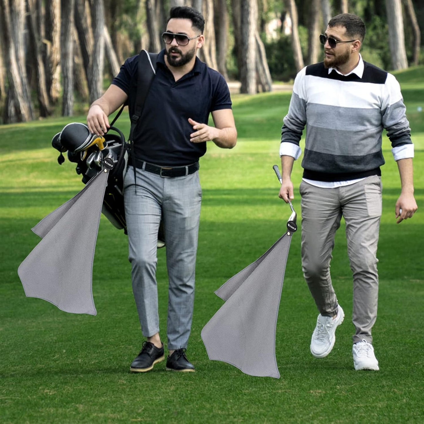 ZOEA Magnetic Towel, Magnetic Clip for Golf Towel, Microfiber Fabric Waffle Pattern Towels Industrial Strength Magnet for Strong Hold to Golf Carts or Clubs (2, Grey)