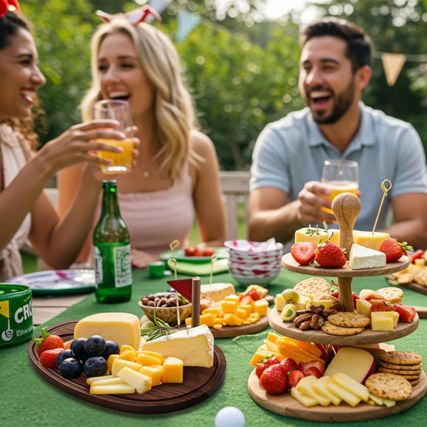 Golf Cheese Board Gift Set Golf Party Favor Prizes Charcuterie Wood Board with Knives and Box Father Day Gift for Dad Grandpa Party Tournament Game(Walnut,15 x 8.3 x 0.47 ")