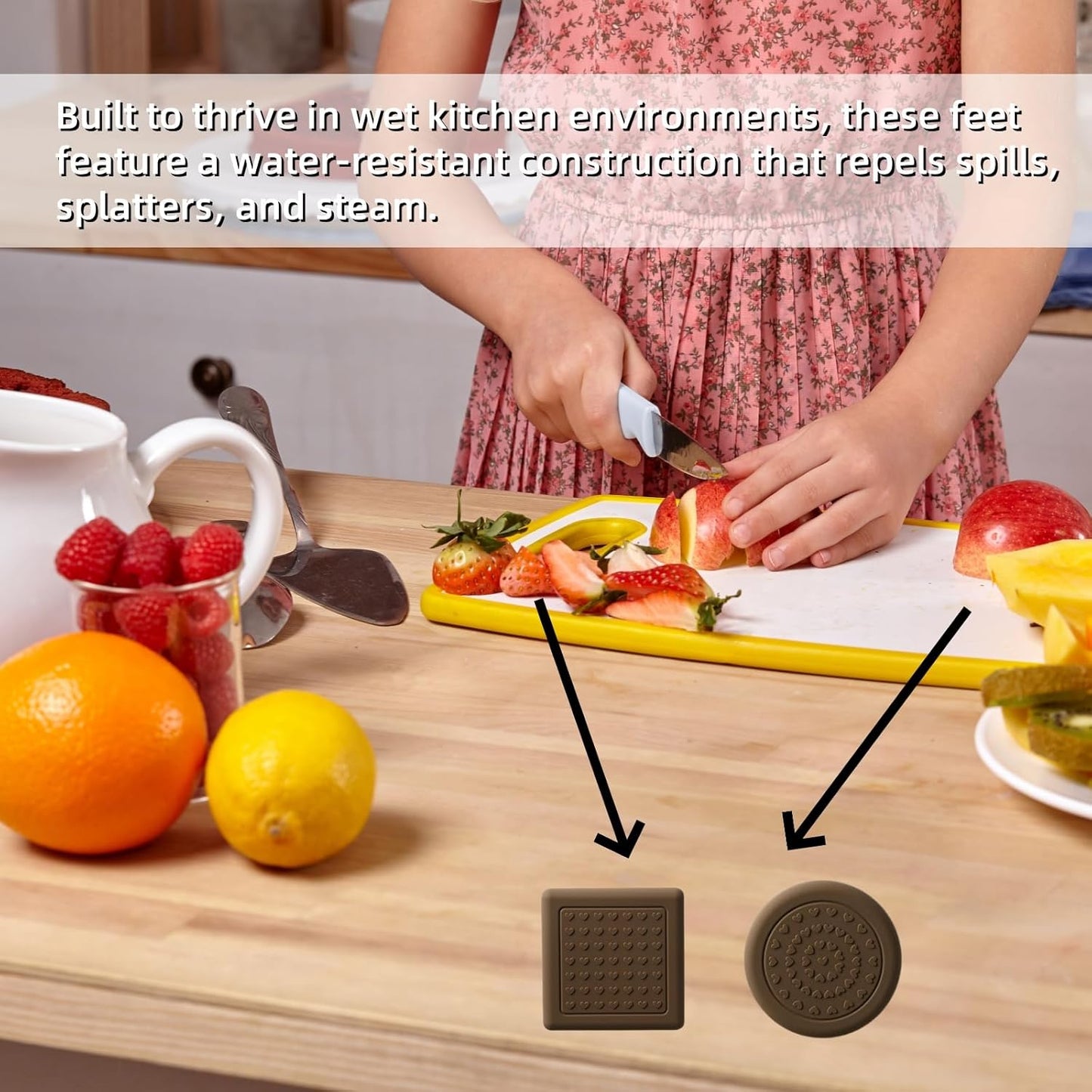 8 Pack Anti-Slip Cutting Board Stabilizer Pads Cutting Board Feet, Self-Adhesive Waterproof Rubber Feet for Furniture, Non-Marking Grips for Chopping Blocks, Shock-Absorbent, Noise Reducing (Round)