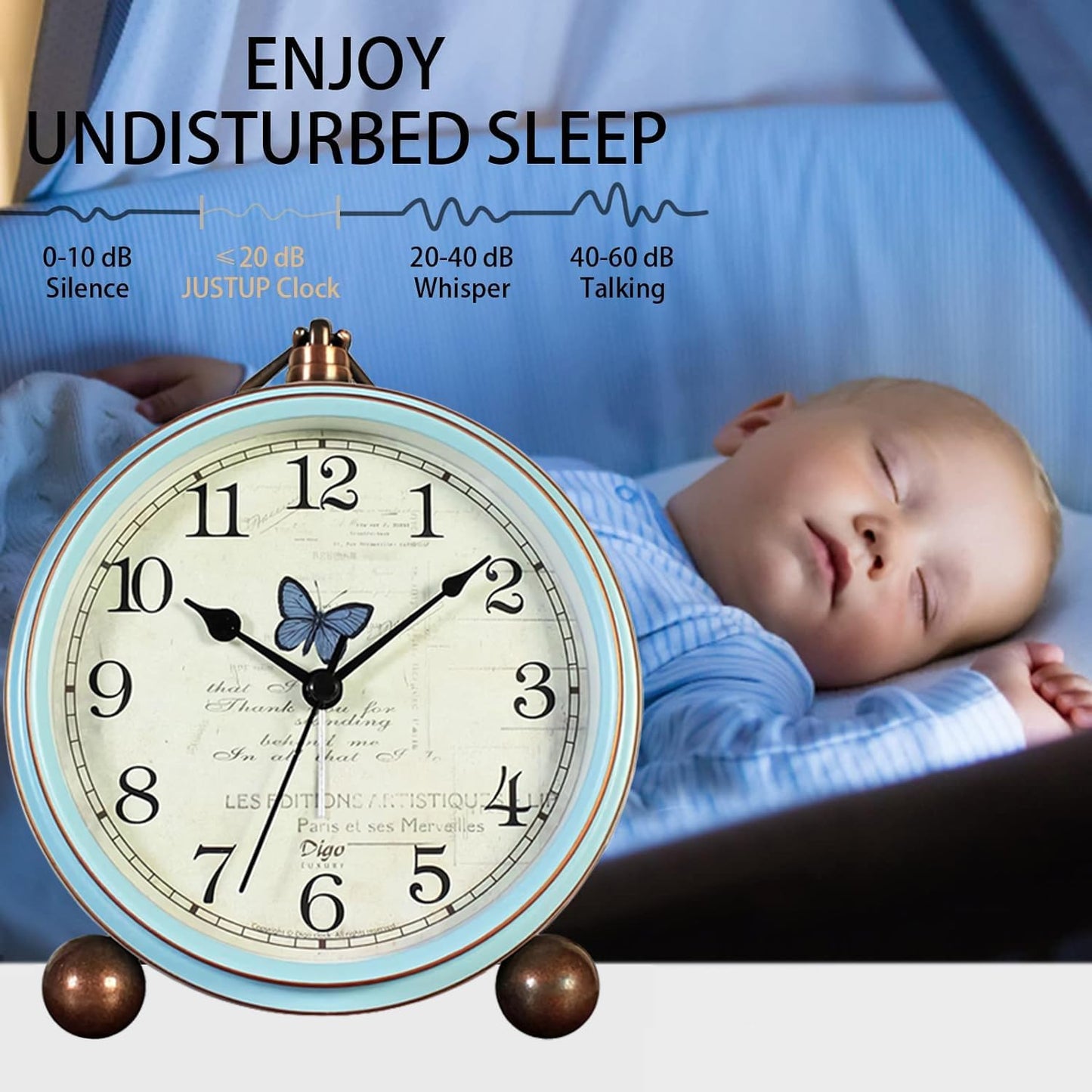 Maxspace 5.2in Analog Clock, Retro Silent Desk Clock Non-Ticking & Battery Operated with Quartz Movement,Clock Decor for Bedroom Living Room