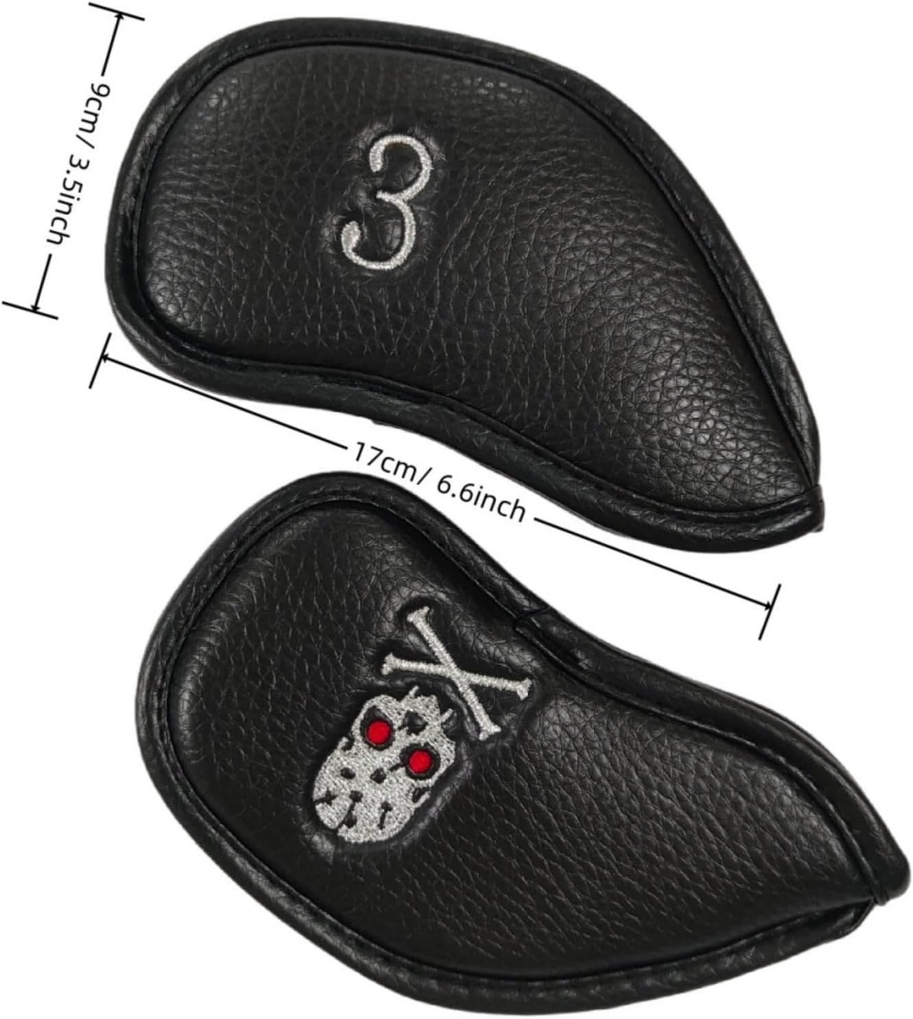 Premium PU Leather Golf Headcovers Set - 10pcs Skull Skeleton Iron Headcovers #3-9, PW, SW, AW - Black Club Protective Case