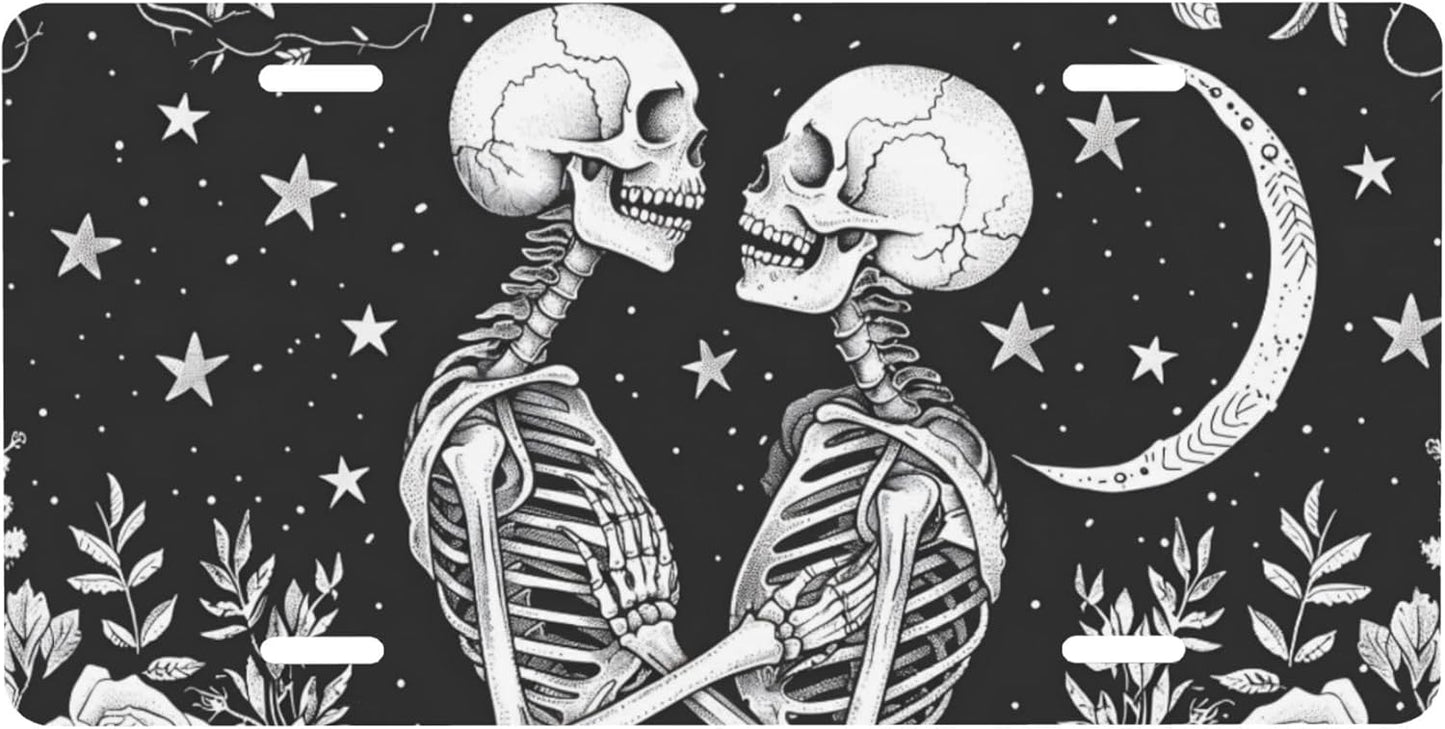 Front License Plate for Car Designs White Skull Flower Galaxy Stainless License Plate Cover Holder for Men Women Metal Aluminum Decorative Accessory Vanity Tag Standard 6 X 12 Inch (4 Holes)