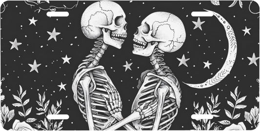 Front License Plate for Car Designs White Skull Flower Galaxy Stainless License Plate Cover Holder for Men Women Metal Aluminum Decorative Accessory Vanity Tag Standard 6 X 12 Inch (4 Holes)