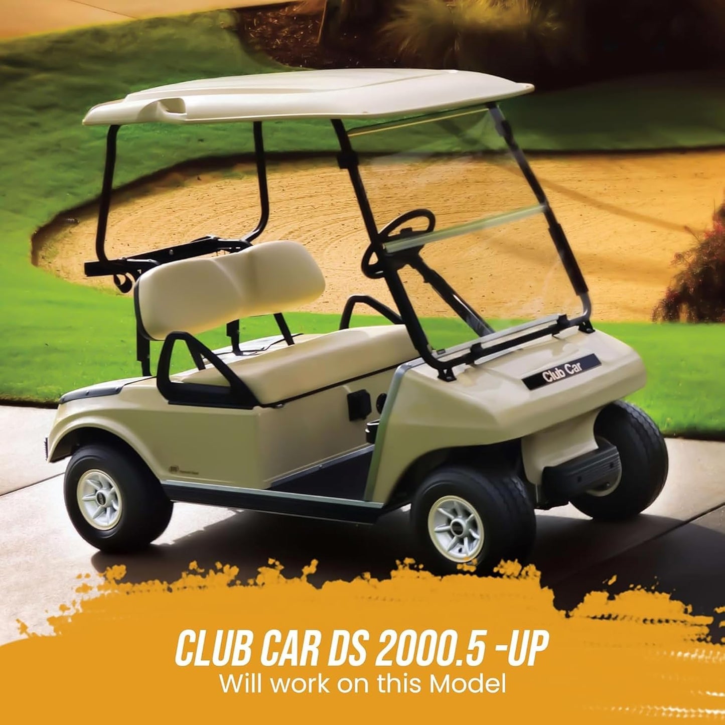 Huskey Parts Company Golf Cart Seat Cushion Set for Front Seat Lean Back & Bottom, Beige Color for Club Car DS 2005 and Up, Golf Cart Front Seat Replacement with Mounting Hardware and Hinges