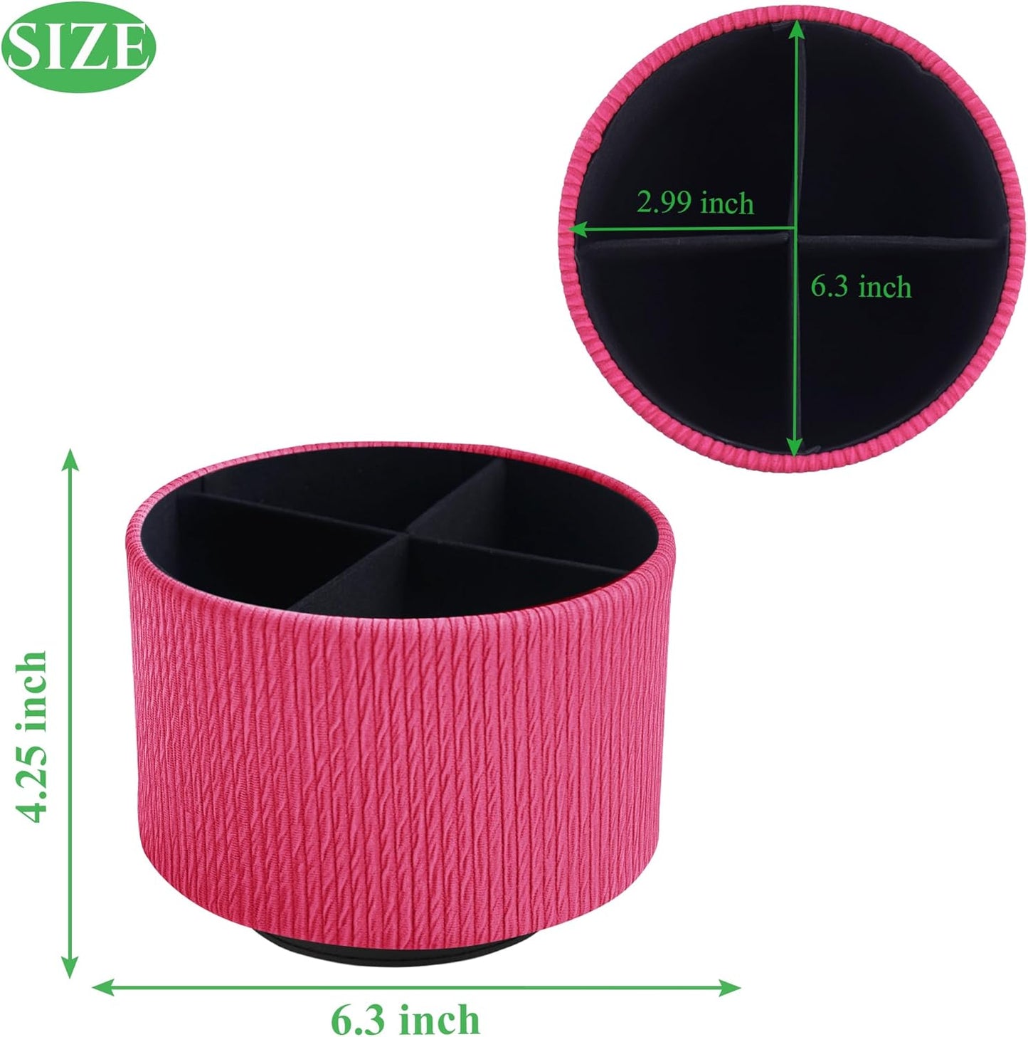 Hennaja Round Leather Art Supply Organizer,Remote Control Holder,360 Degree Spinning,Multi-Functional Pencil Holder,4 Compartments Desktop Stationary Organizer(1-Vertical Wood Red)