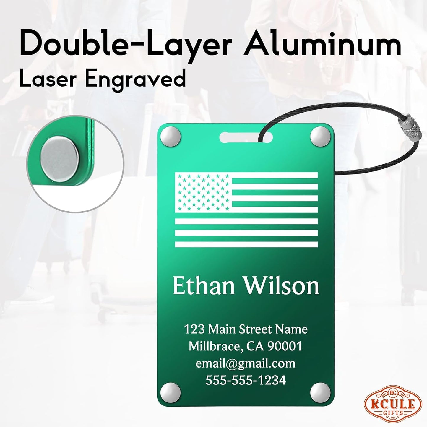 Personalized Luggage Tags: Custom Metal Luggage Tags for Suitcases, Backpacks and Bags with Your Personalized Text (Green)