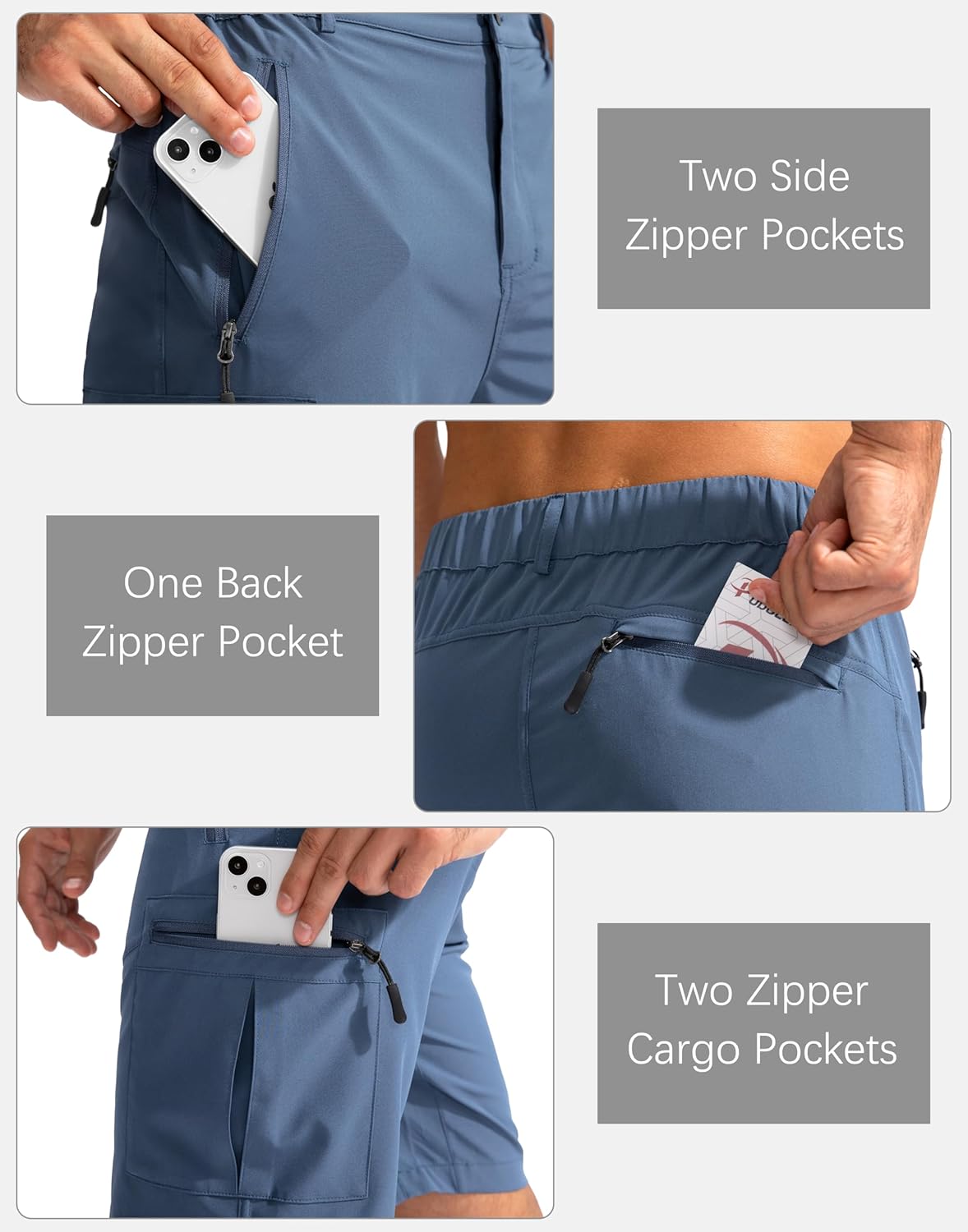 Pudolla Men's Hiking Cargo Shorts 9" Lightweight Outdoor Work Shorts for Men Travel Golf Camping Casual with 5 Zipper Pockets