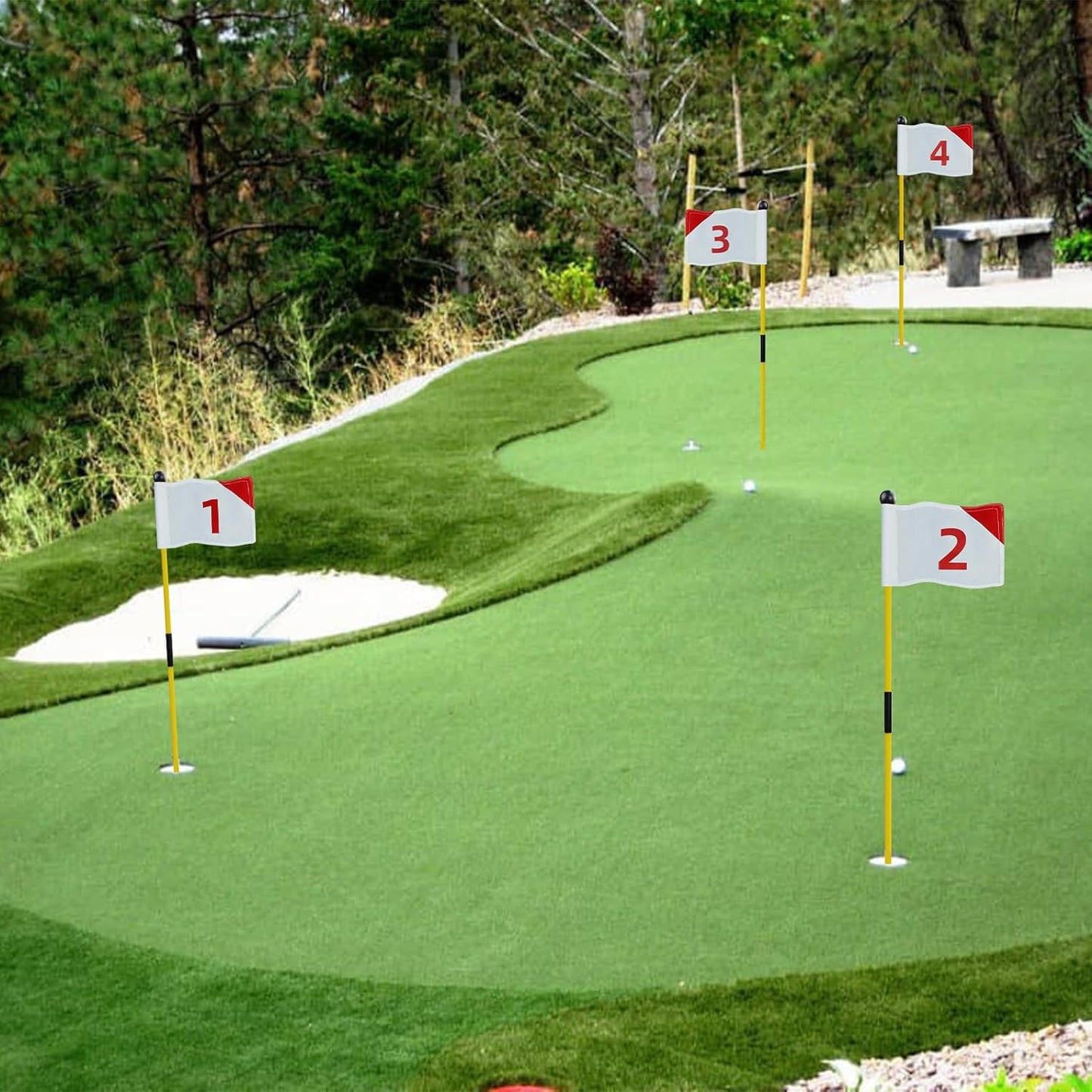 Crestgolf 4 PCS Mini Golf Flags for Yard, All 8x6 Inch, Upgraded Dual-Layer 420D Nylon, Double Sided Printing, Numbered 1-4 Golf Pin Flags for Practice Putting Green with Tube Inserted