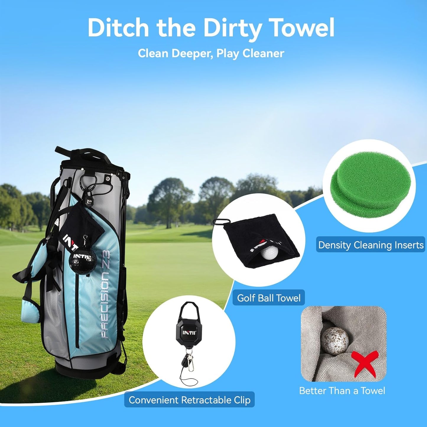 Portable Golf Ball Cleaner More Lightweight, Home Golf Ball Washer for Bag & Cart, with Replaceable Sponges, Clip-On Design, Premium Golf Accessories Gift