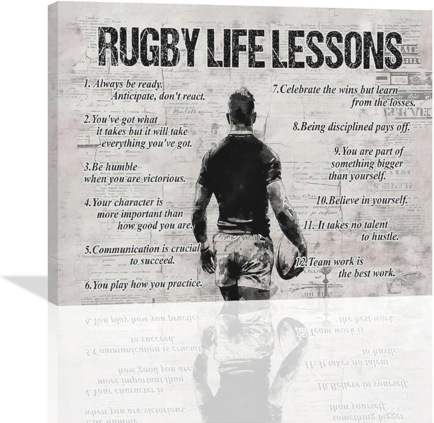 Rugby Life Lessons Wall Art Rugby Sports Wall Decor Rugby Sign Retro Poster Boy Men Motivational Decorations Canvas Print Painting Artwork for Bedroom Bathroom Living Room Gym 20"x16"