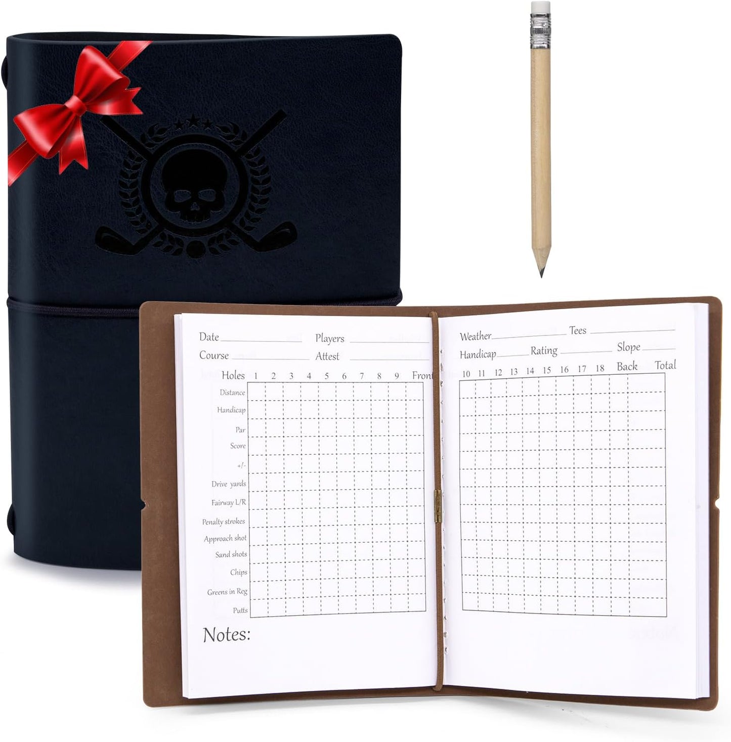 Golf Scorecard Book Leather Golf Yardage Book with Pencil Golf Score Book Golf Gift for Men&Women Sports and Outdoor Golf Club Accessories,Navy Blue