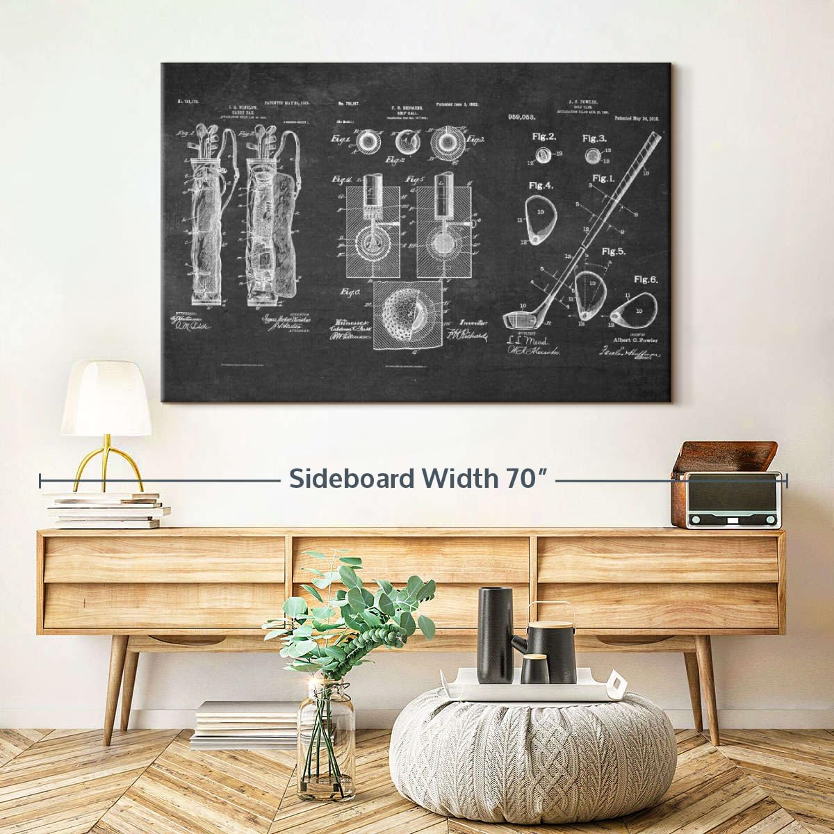 ElephantStock Golf Patents Canvas - 1 Panel Sports Patent Wall Art Decor - Sports Decorations for Boys Room - Wall Art and Office Decor - 51" X 34"