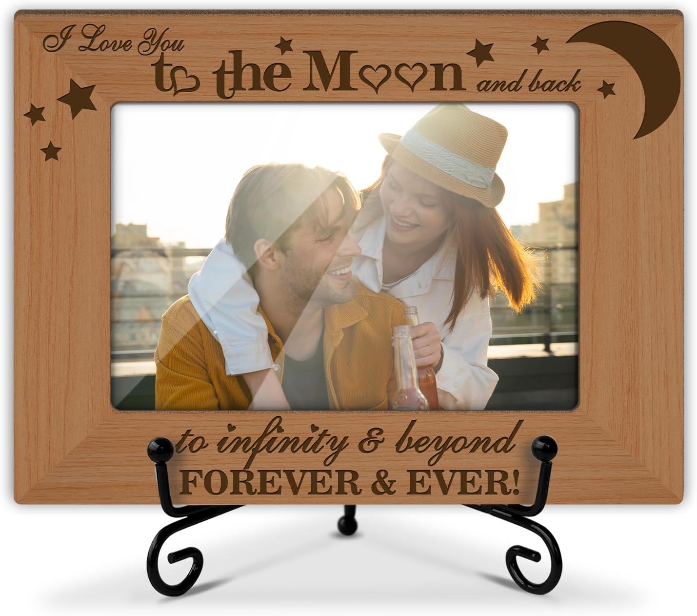 Couples Picture Frame, Wooden Photo Frame with Stand, Anniversary for Gifts Engagement Wedding Gifts for Boyfriend Girlfriend Wife Husband, Home Office Desk Decor Photo Frame Tabletop Display -xk31