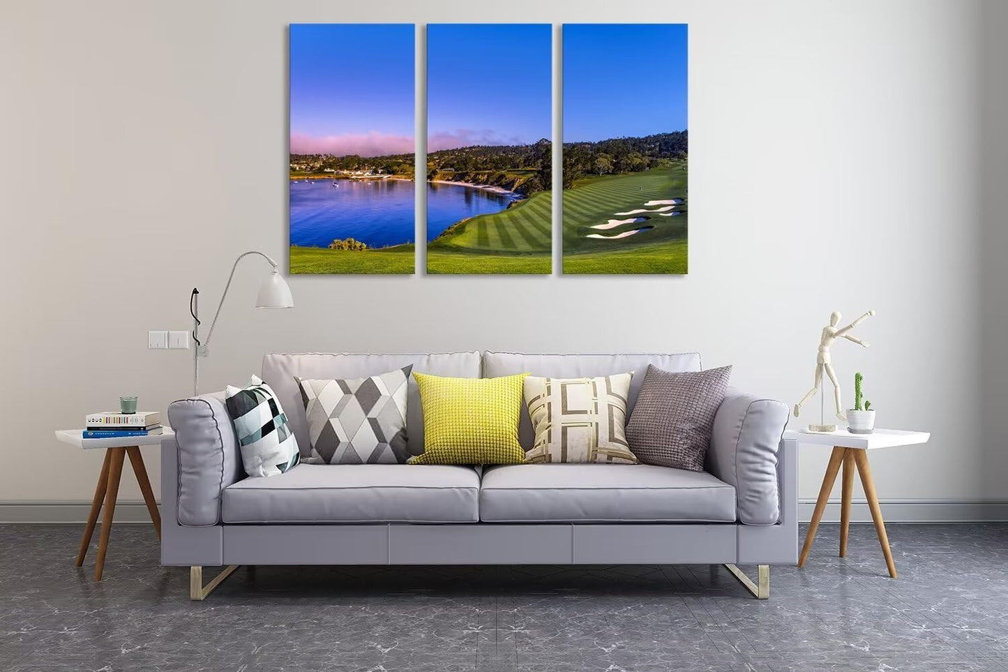 USA Monterey California Pebble Beach Golf Course Wall Art for Living Room Bedroom Bathroom Home Decorations Golf Club Pictures Posters Framed Artwork Canvas Prints Ready to Hang(14''W x 28''H x3)