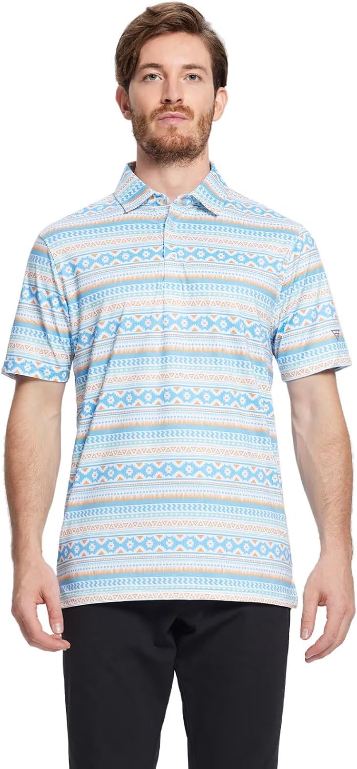 Golf Shirts for Men Dry Fit Short Sleeve Print Performance Moisture Wicking Polo Shirt