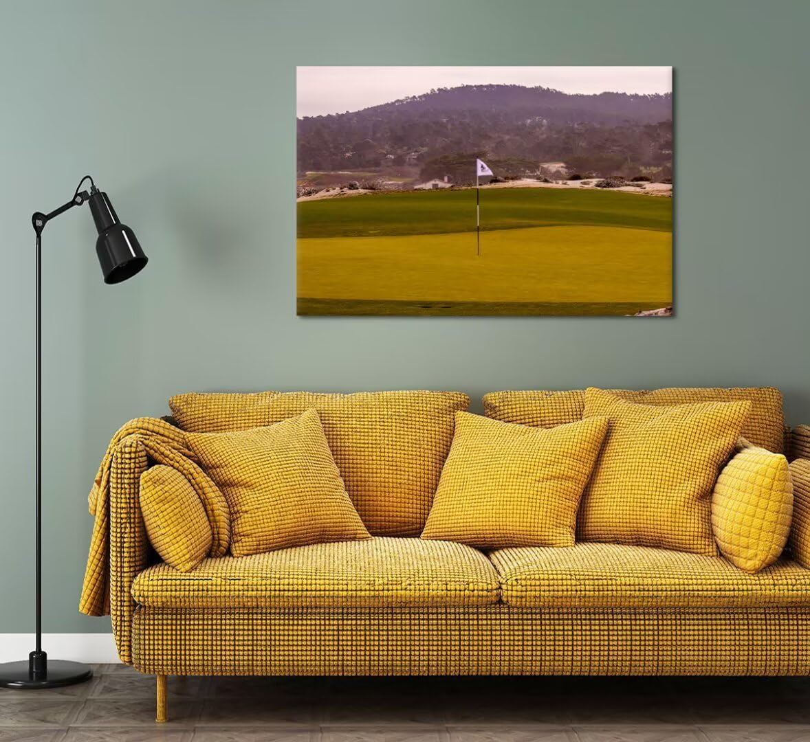 Pebble Beach Golf Course Picture Wall Art for Office Golf Course Canvas Wall Decor for Home Living Room Bedroom Bathroom Decorations Painting Framed Ready to Hang(12''H x 16''W)