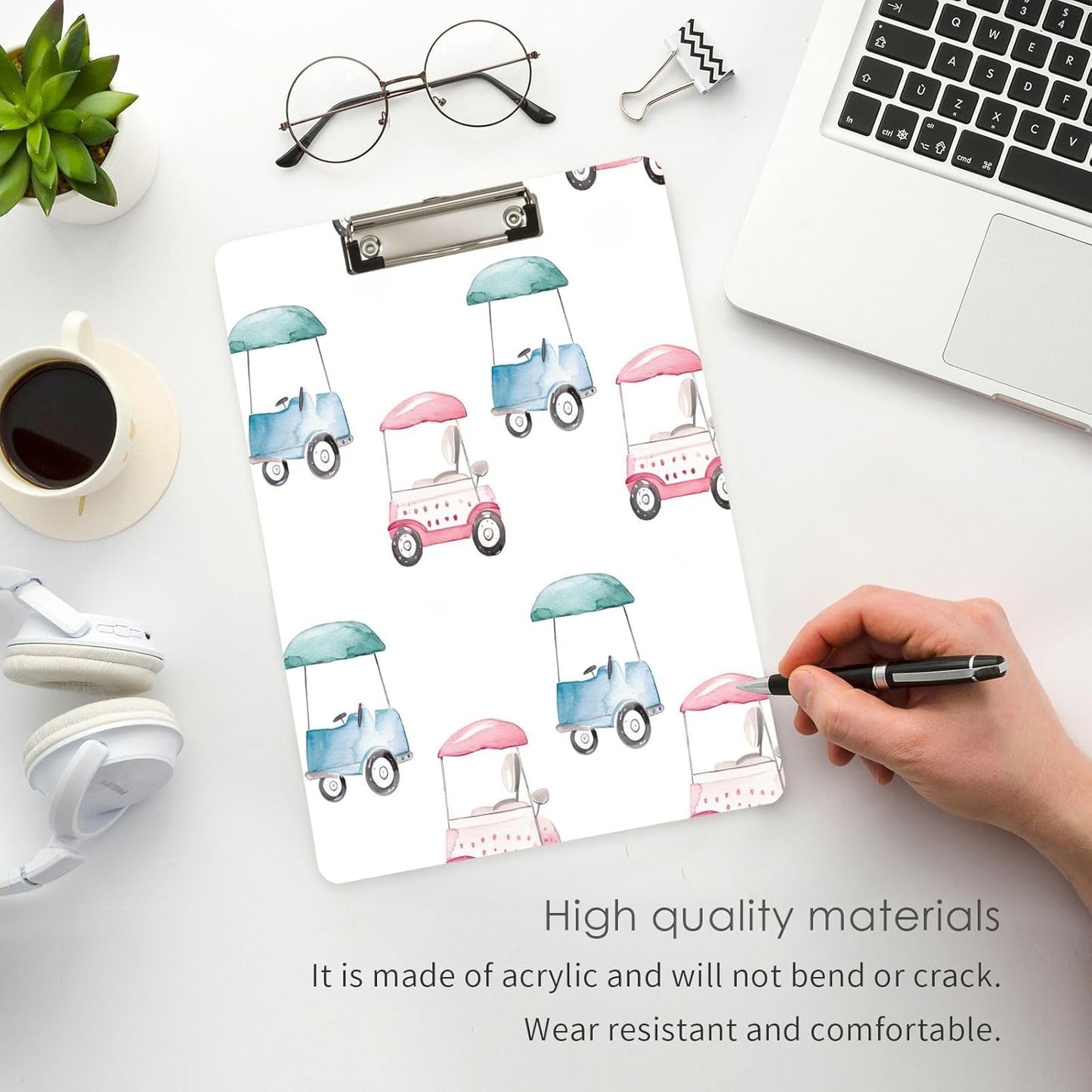 Golf CarThick Clear Acrylic Clipboard with Shiny Gold/Silver Finish Clip21344677