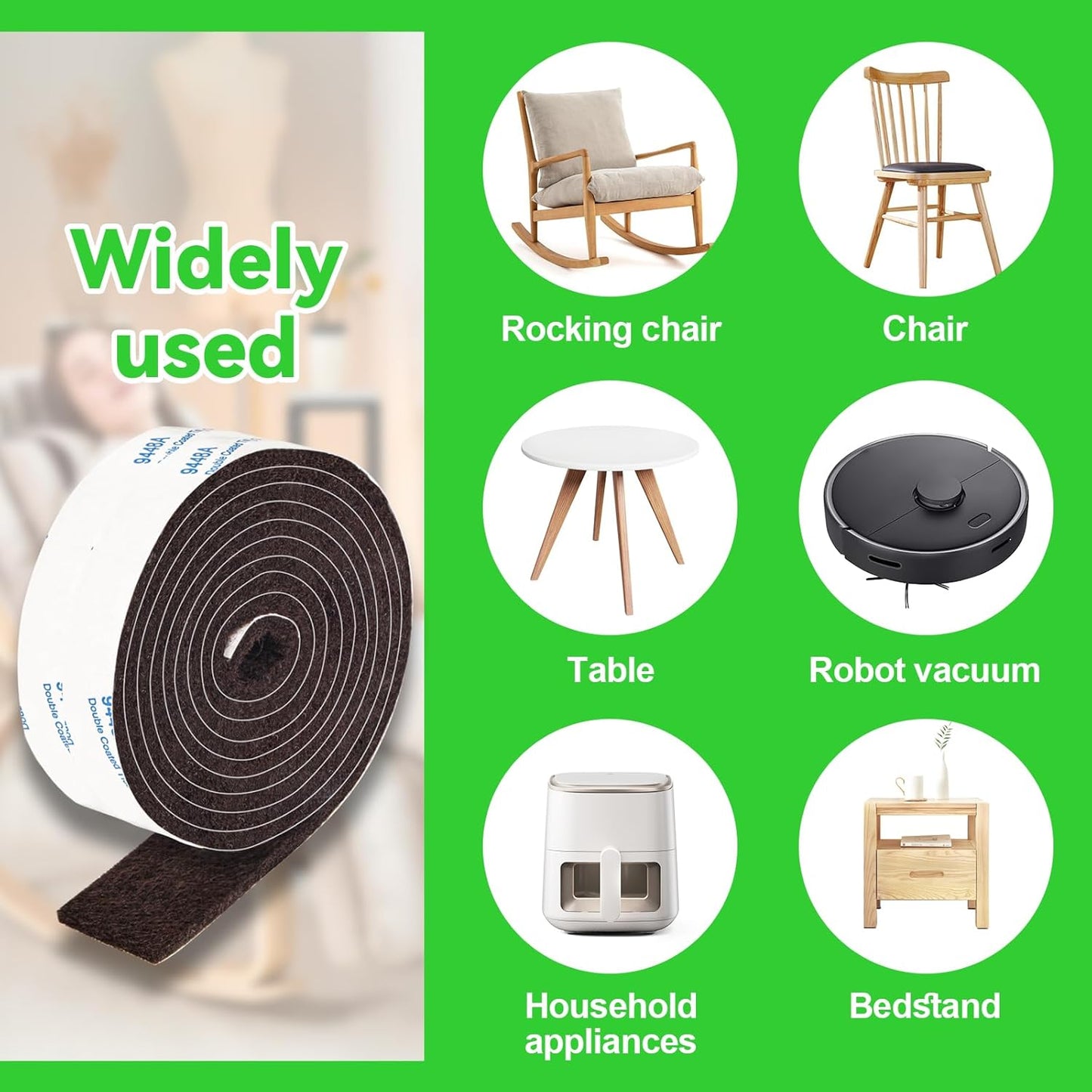 Felt Strips with Adhesive Backing, 2 Rolls 1x60 Inches Brown, Felt Tape for Furniture Protection