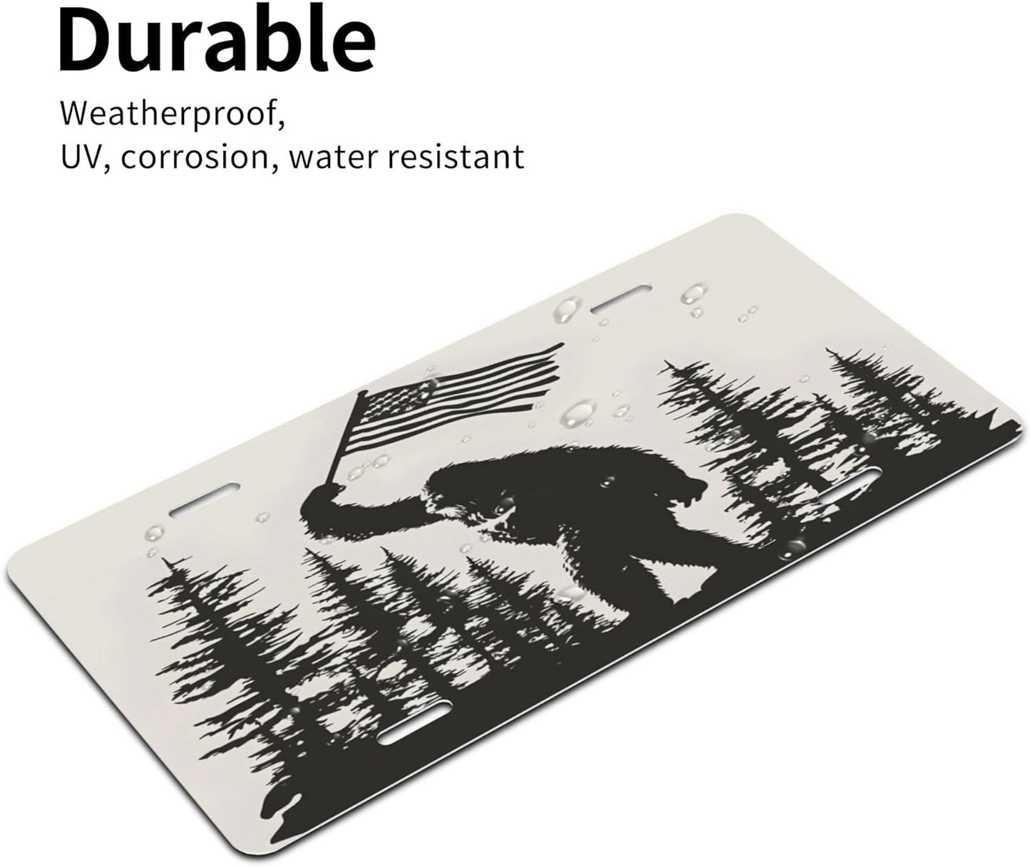 Custom Front License Plate for Car Designs Bigfoot Stainless License Plate Cover Holder for Men Women Metal Aluminum Decorative Accessory Vanity Tag Standard 6 X 12 inch (4 Holes)