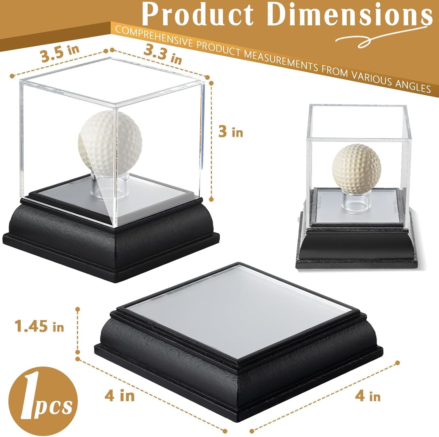 Golf Ball Display Case with Light, UV Protected Clear Acrylic Cube with Wood Base, Sports Memorabilia Display Holder for Single Ball Souvenir Golf Ball Collections