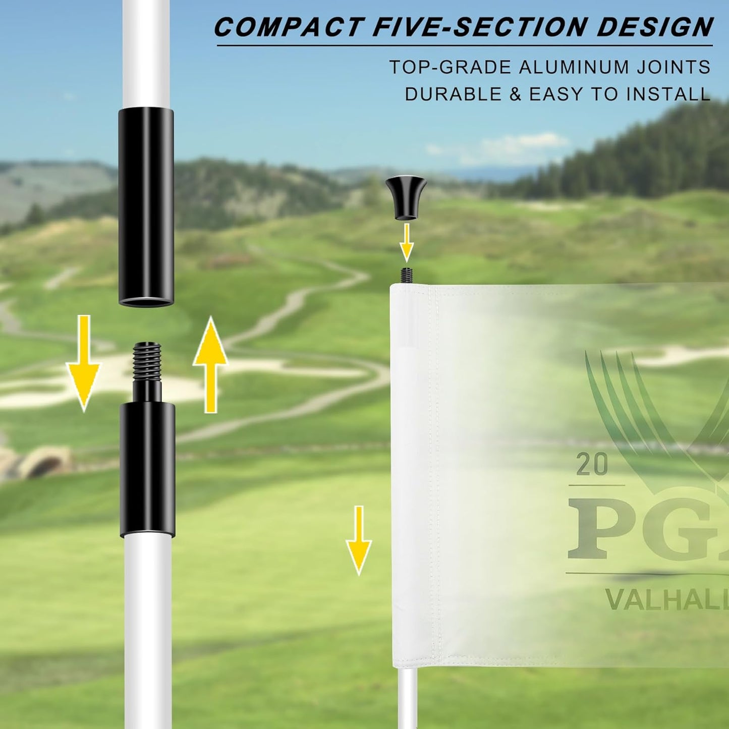 Golf Flagpole - Detachable Design - Ball Retrieval Base - Perfect for Backyard Practice Putting Green, Country Club, Driving Range - 3FT | 6FT in Height Optional