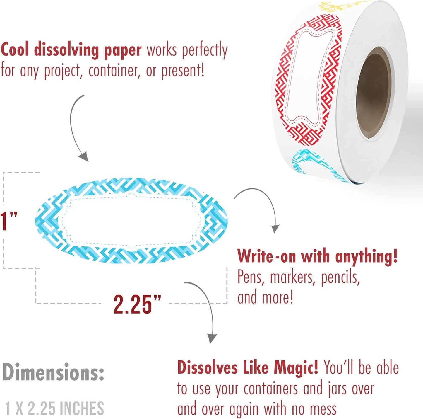 MESS Dissolvable Canning Labels for Jars – 1x2.25 in. 150/Pack – Removable Stickers for Mason Jars, Jam, Preserves (Color)