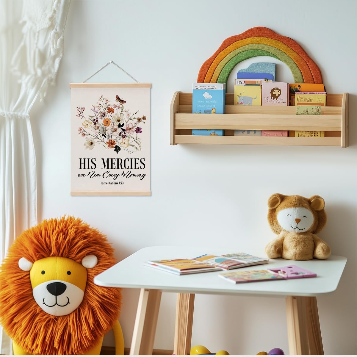 Christian Decor Floral Poster Hanger, Jesus Religious Wall Decor, Christian Gifts Bible Verse Spiritual Gifts Wall Art Wall Hanging Banner Farmhouse Church Bedroom Office Kitchen Living Room Decor