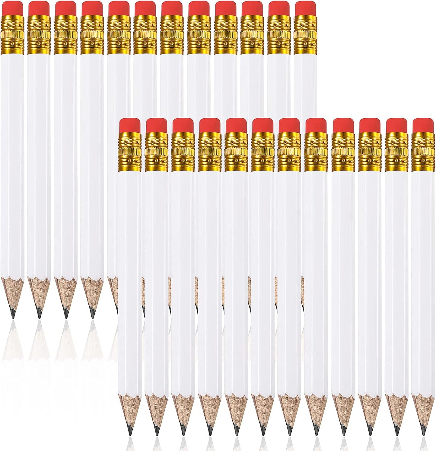 Zonon 24 Pcs White Golf Pencils with Erasers Mini Small Pencil Baby Shower Favors Bulk Hexagon Wooden Sharpened Half Graphite 2B for Golf Event, Bridal Shower, Party Game, School, Company, Pew, Pocket