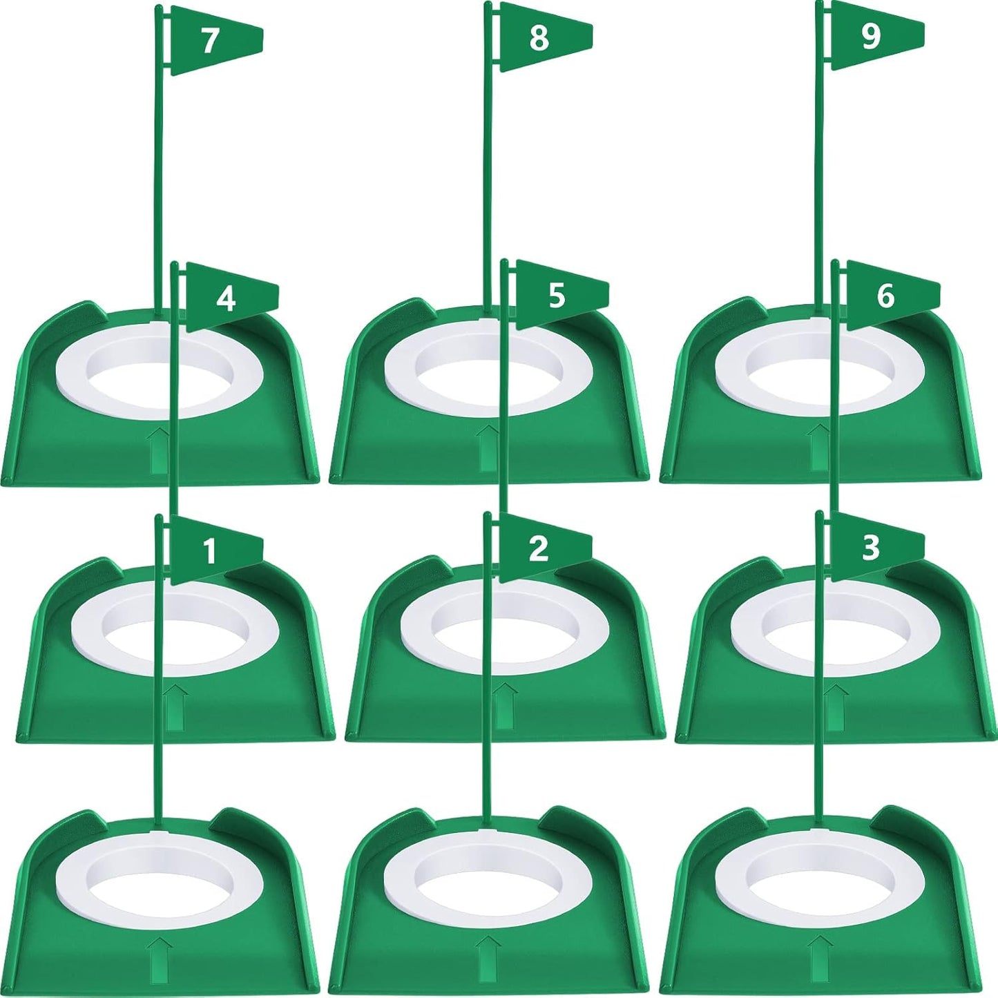 Sotiff 9 Pack Golf Putting Cup and Flag Plastic Golf Hole Training Aids Training Putters for Indoor Outdoor Men Women Office Backyard Garage Accessories