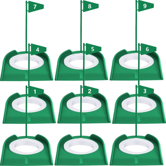 Sotiff 9 Pack Golf Putting Cup and Flag Plastic Golf Hole Training Aids Training Putters for Indoor Outdoor Men Women Office Backyard Garage Accessories