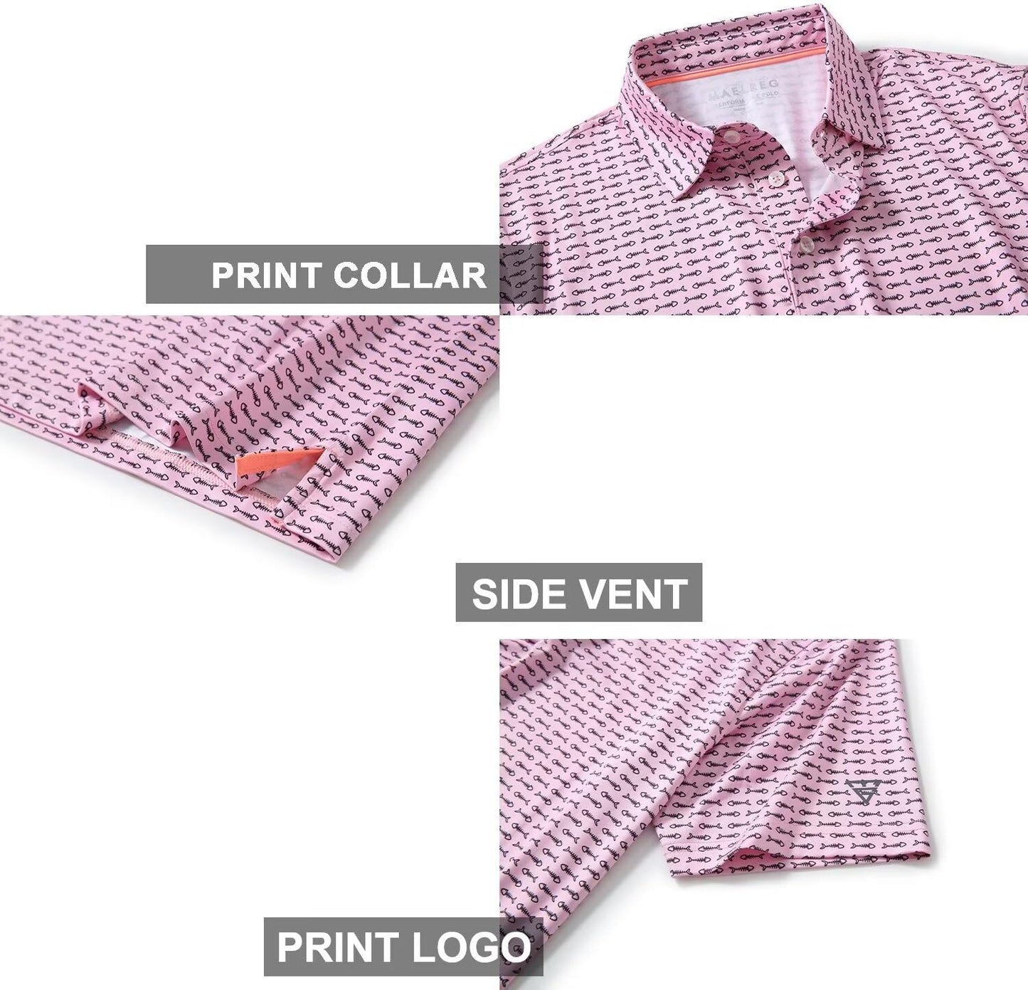 Golf Shirts for Men Dry Fit Short Sleeve Print Performance Moisture Wicking Polo Shirt