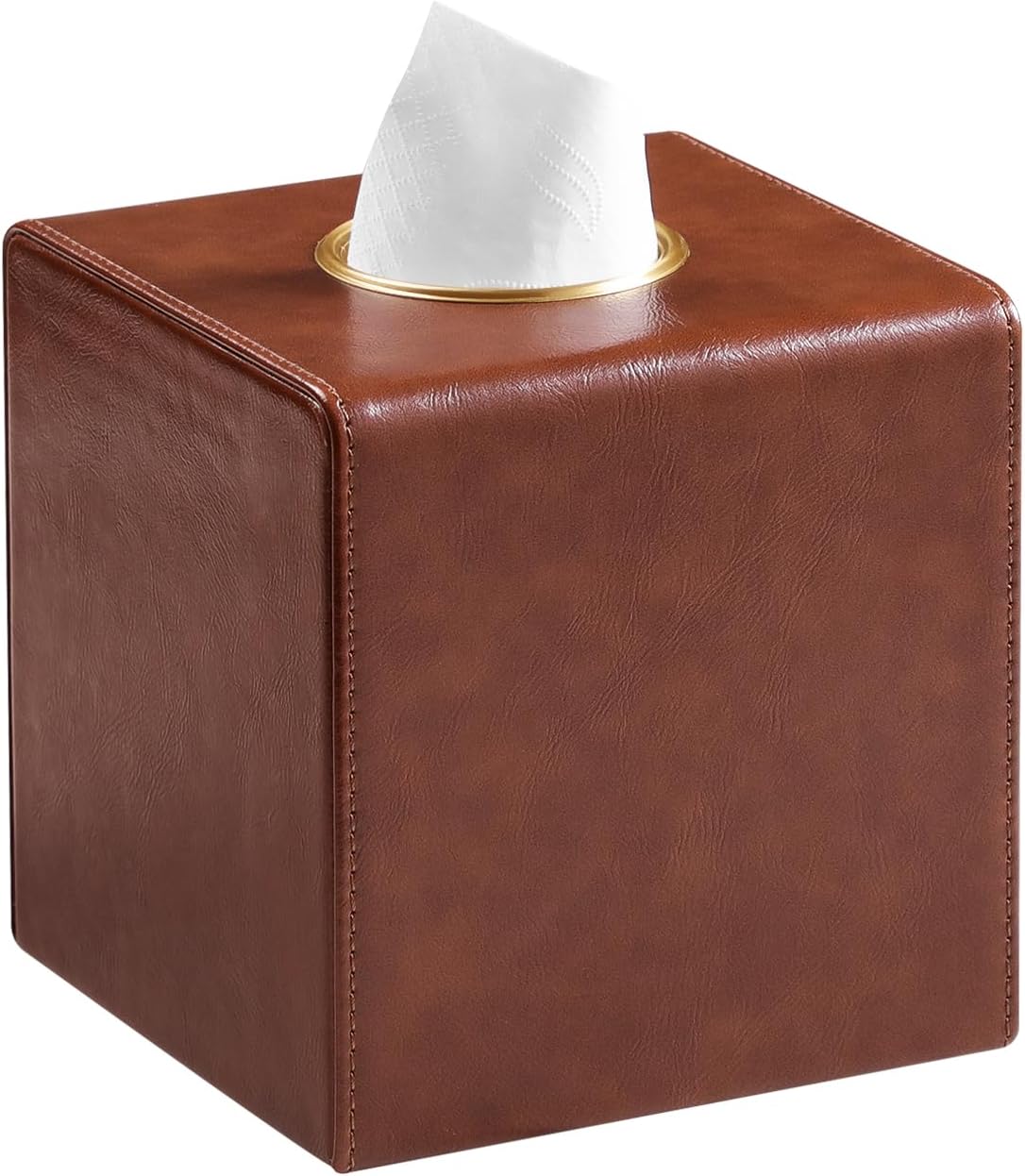 Square Tissue Box Cover, Luxury PU Leather Tissue Holder with Magnetic Closure (Brown)