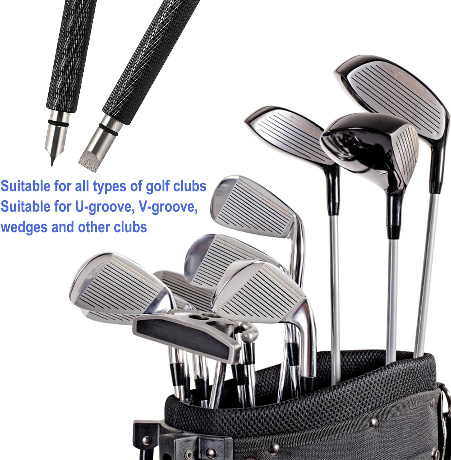 GOLDGE 10pcs Complete Golf Essentials Kit - Including Pro Club Brush Cleaner with Retainer Clip, Squeeze Water Bottle, Groove Sharpener & 8 Pcs Precision Ball Markers (4 Stencils & 4 Markers)