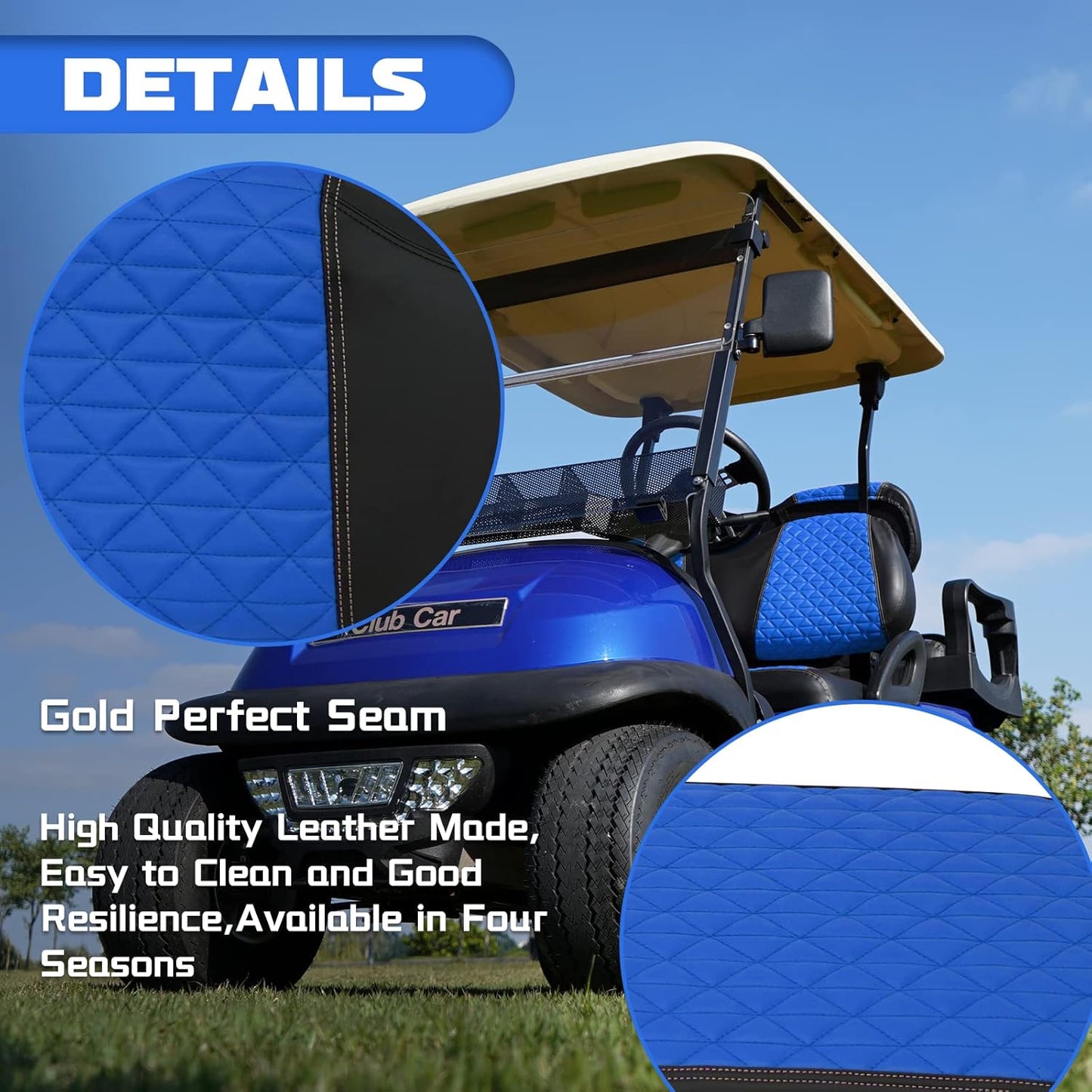 XUANYUDG0769 Golf Cart Front and Rear Seat Covers for EZGO TXT/RXV Club Car DS/Precedent Yamaha G29, Vinyl Leather Made/Adjustable Straps and Retractable Buckle/No Stapler Required,4PCS