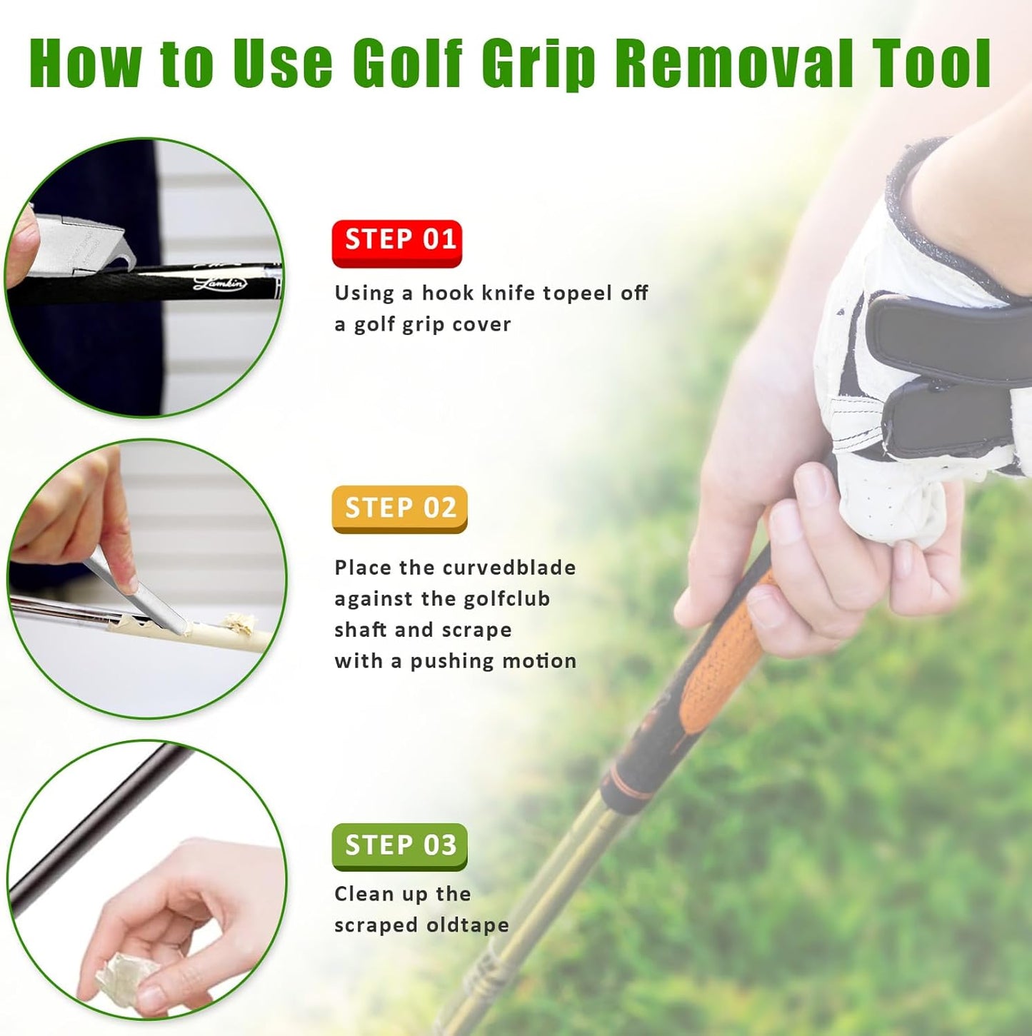 Golf Grip Tape Remover Tool Kits, No Tape Residue Rapid Removal - Perfect for Regripping Graphite and Steel Shafts Golf Club Grip Repair Kits