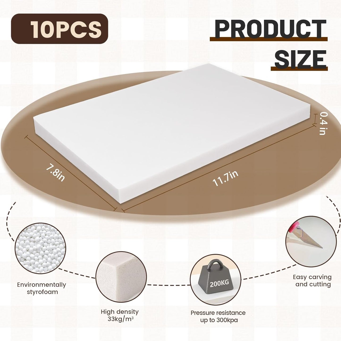 High Density XPS Foam Board,10 Pack 11.7x7.8x0.4in Polystyrene Craft Foam Sheets, Rigid and Easy to Shape,DIY Modeling Art Projects, Party Decoration, Cosplay Prop Production, Carve,Heat Insulation