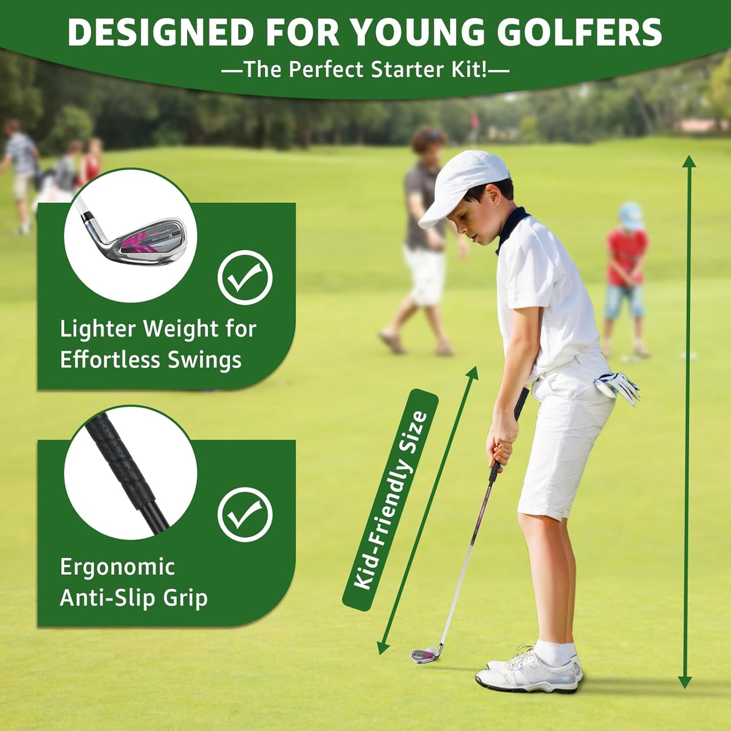 5/6 Pieces Kids Golf Club Set, Junior Golf Club Set Ages 4-12 Includes Stand Bag, 1# Drive, 5# Hybrid, 6/7#, 9/P# Irons and Putter Right Hand for Boys Girls