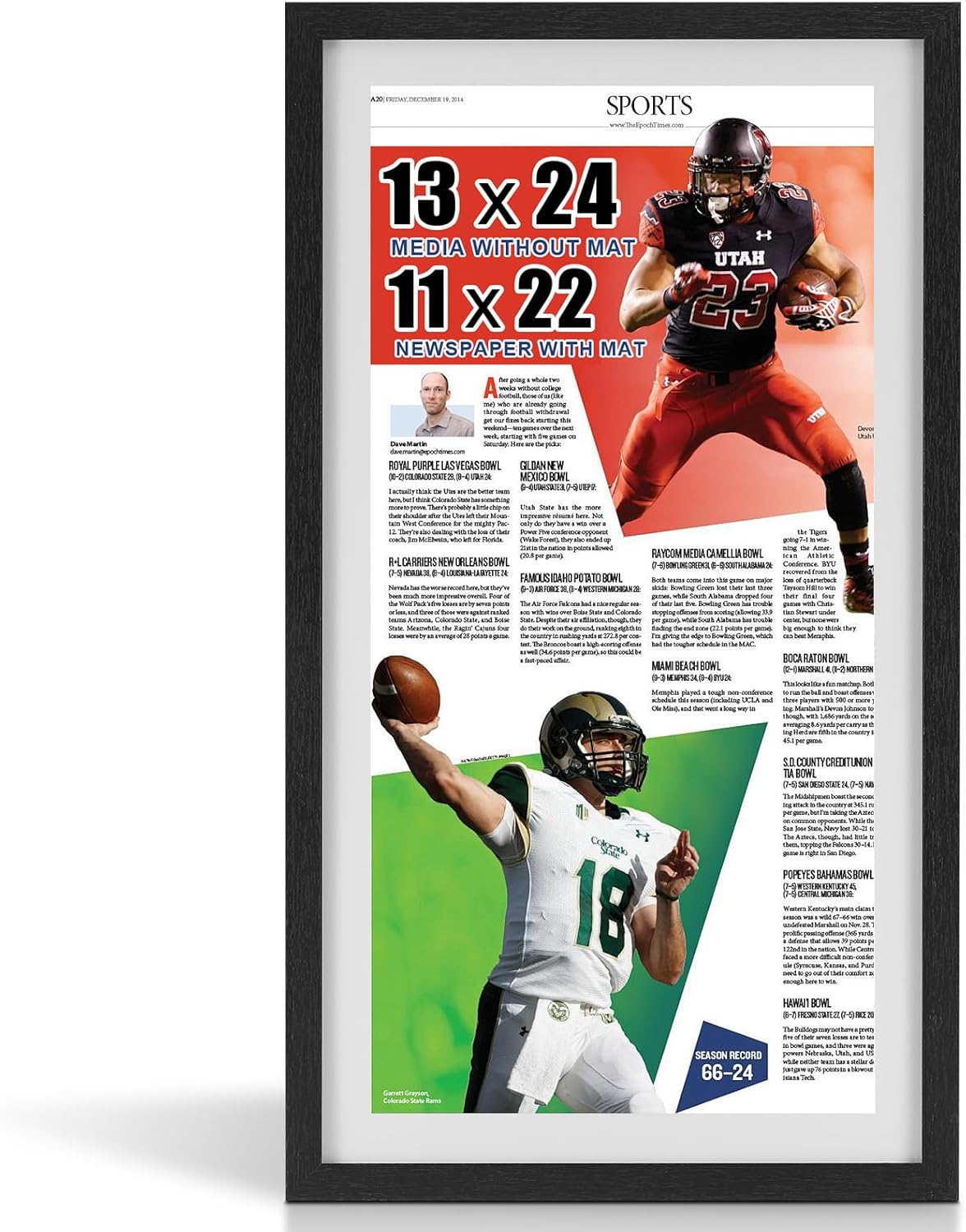 JupDec 11 × 22 Up to 13 × 24 Newspaper Frame, Premium Wood Display Case with Acrylic Panel, Wall Mount or Tabletop Stand, Perfect for Home & Office Decor, Ideal Gift for Collector, 1 Pack, White