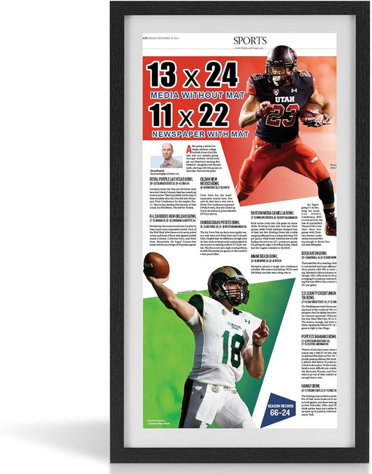 JupDec 11 × 22 Up to 13 × 24 Newspaper Frame, Premium Wood Display Case with Acrylic Panel, Wall Mount or Tabletop Stand, Perfect for Home & Office Decor, Ideal Gift for Collector, 1 Pack, White