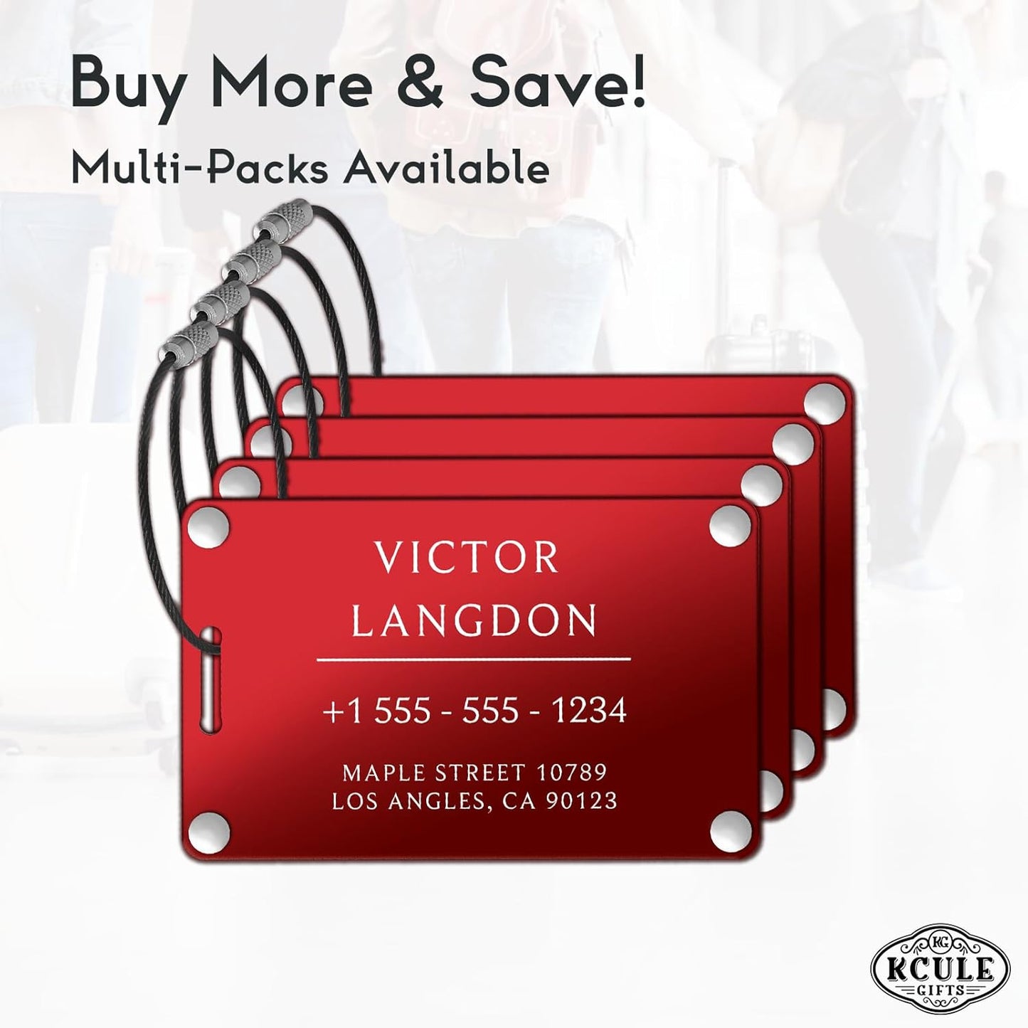 Personalized Luggage Tags for Suitcases -Aluminum Custom Luggage Tags for Backpacks & Bags, Sturdy, Waterproof & Heavy Duty (Red/Card-Sized)