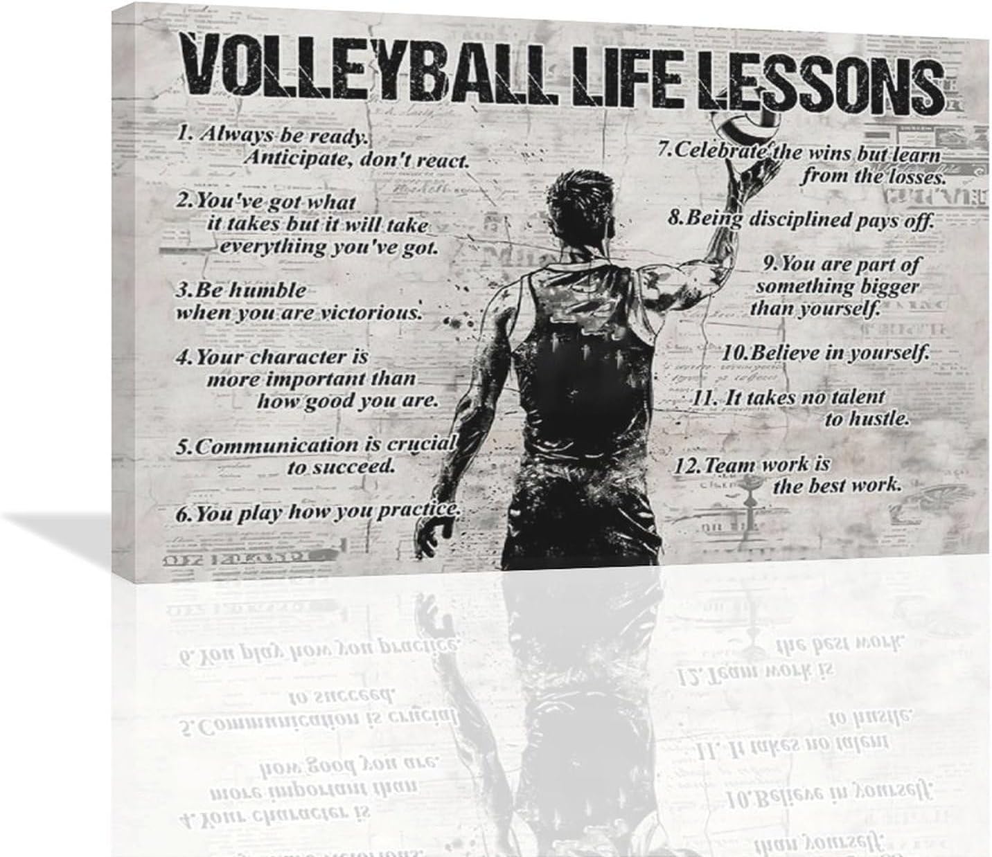 Volleyball Sports Wall Art Volleyball Life Lessons Wall Decor Volleyball Sign Retro Poster Boy Men Room Motivational Decorations Canvas Print Painting Artwork for Bedroom Bathroom Living Room 24"x16"