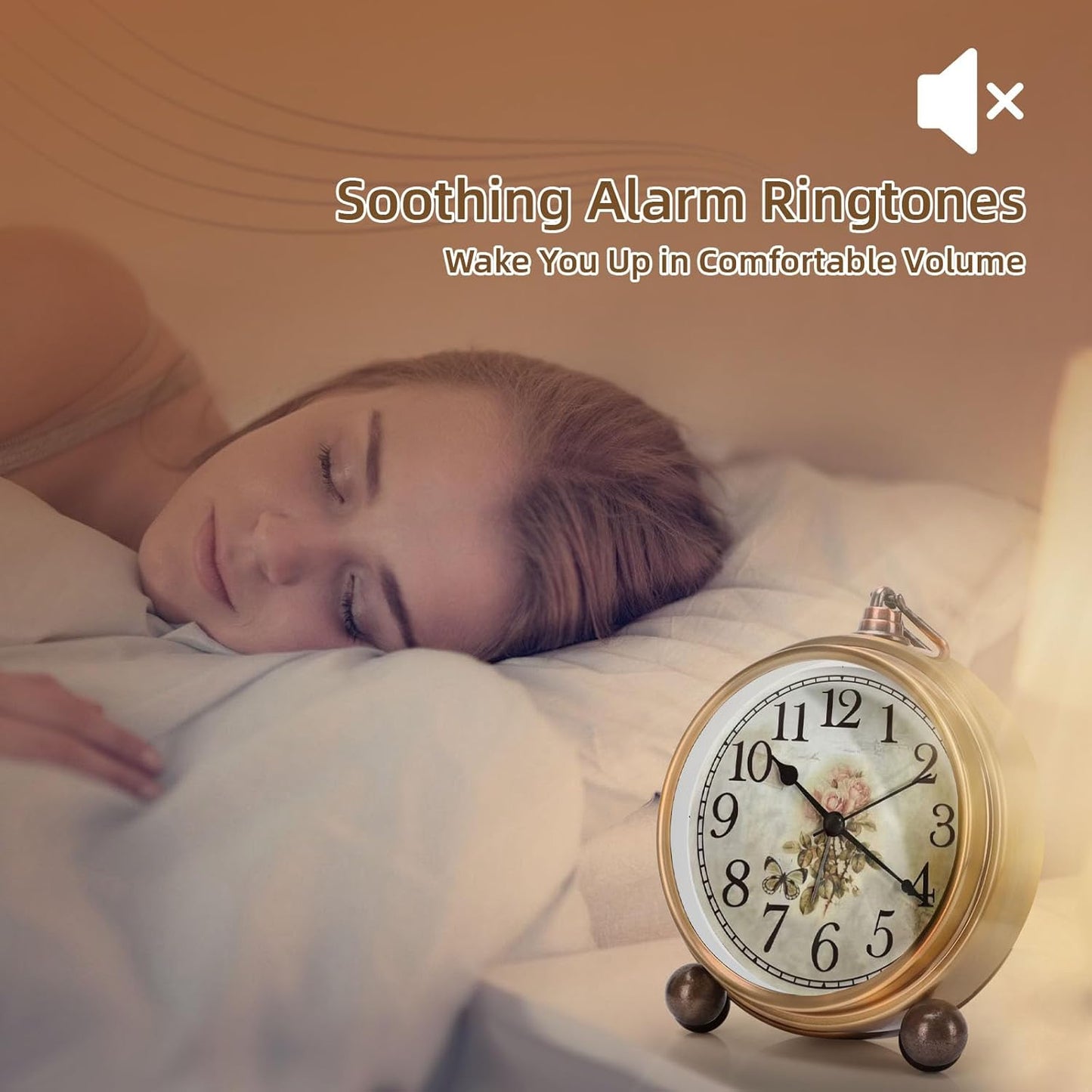 Maxspace Metal Golden Table Clock, Retro Vintage Non-Ticking Small Alarm Clock,Battery Operated Silent Quartz Movement HD Glass Desk Clock for Bedroom Living Room Indoor Decoration Kids… (Rose)