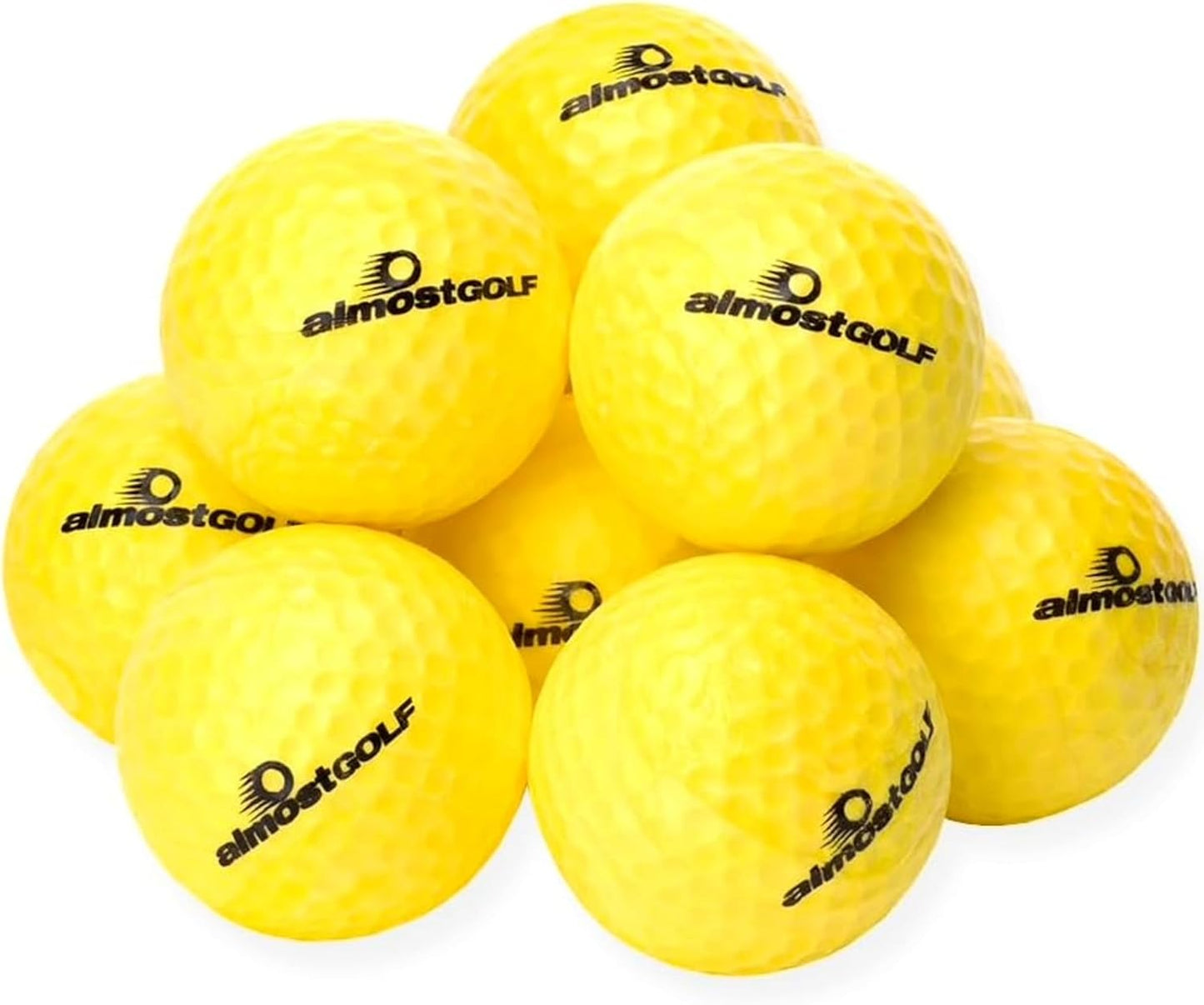 Best Practice Golf Balls on The Planet. Perfect for Golf Training. Solid Contact for Great Feedback. Limited Flight for Backyard use. Safe for Indoors. by AlmostGolf (10 Pack Yellow)