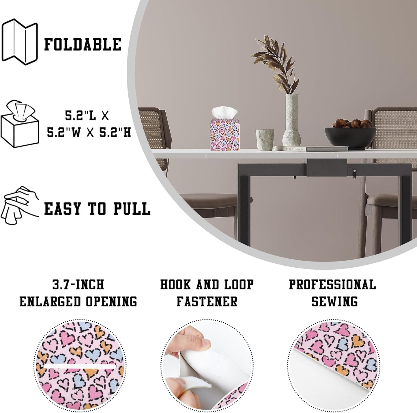 Colorful Heart Leopard Print Tissue Box Cover Square, Tissue Box Holder Leather Facial Paper Case Decorative Organizer Holder Dispenser Home Office Car Decor