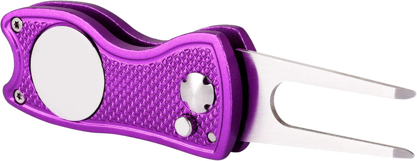 Mile High Life Golf Divot Repair Tool, All Metal Foldable Divot Tool with Pop-up Button & Magnetic Ball Marker, 2-6 Pack