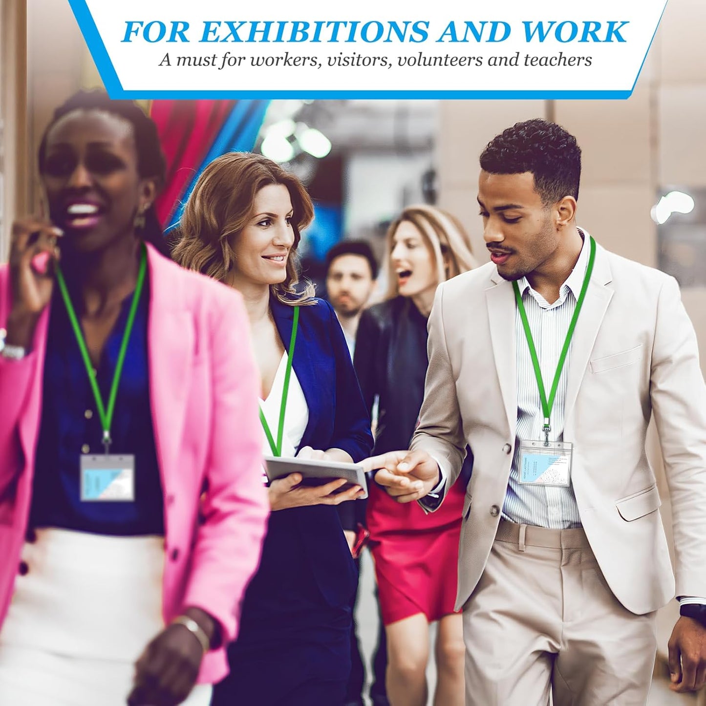 50 Pack Green Nylon Flat Lanyard with Swivel Hook and Badge Clip for ID Badge Holder