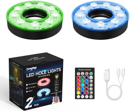 KINGTOP Rechargeable LED Golf Hole Light - Waterproof, Focused Illumination Lens, Remote-Controlled, Perfect for Backyard Night Golf Practice Putting Green Cup Lights, Camping, Outdoor Party