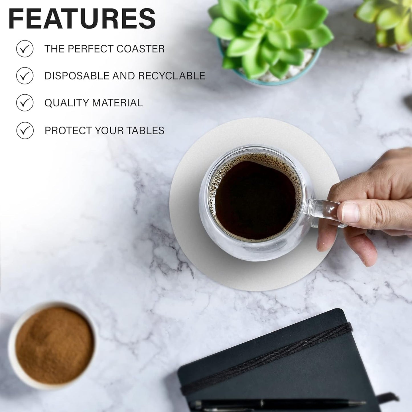 MT Products Off-White Round Paper Coasters for Drinks - 4” Blank Disposable Coasters (Pack of 1000) - Made in The USA